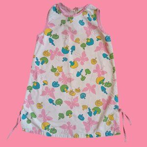 True Vintage Dress 4T Girls Sleeveless Pink Butterfly Mushroom Print 1of1 60's